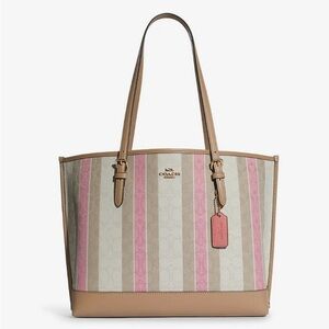 NWT Coach Pink and Tan Striped Tote Handbag